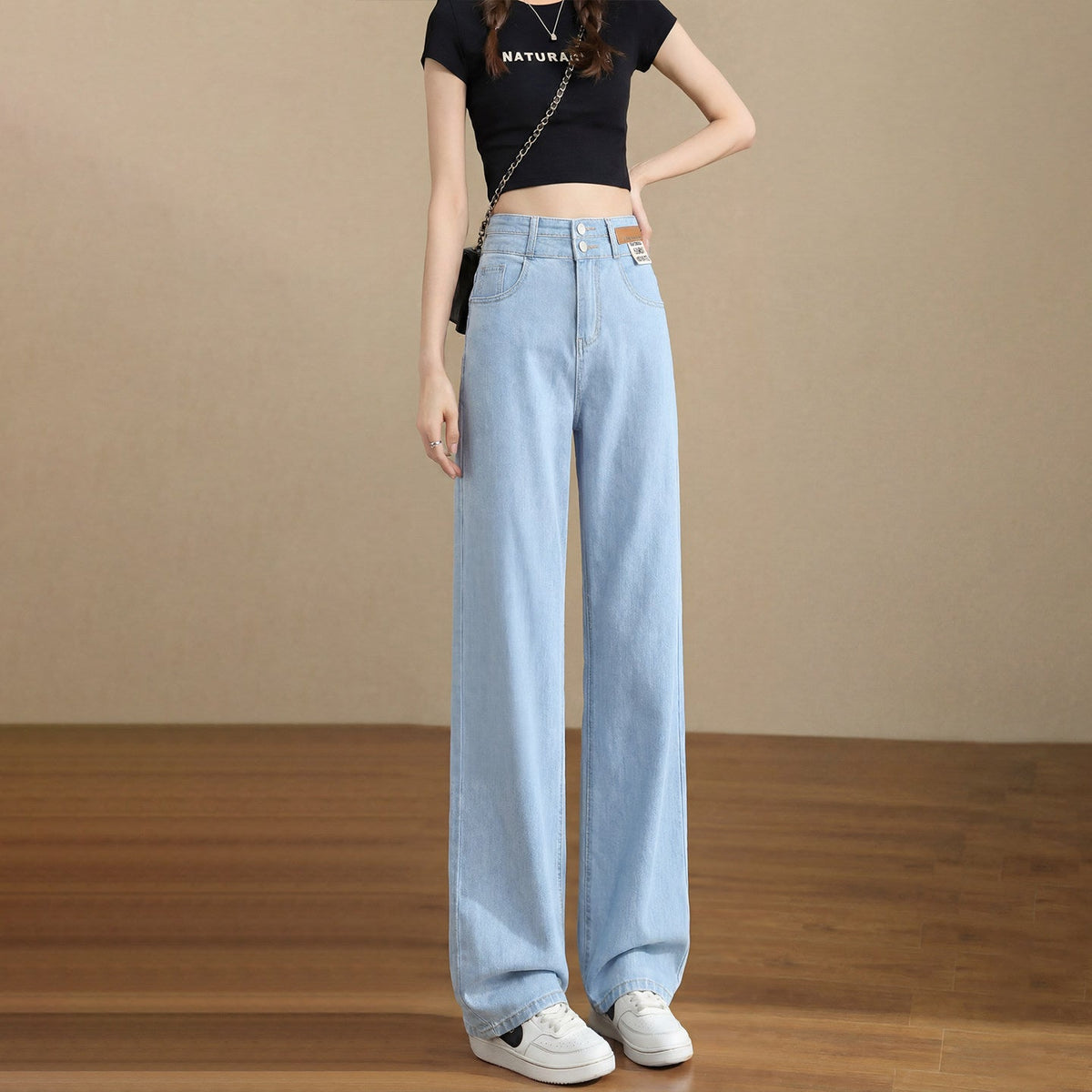 Thin High-Waisted Drapey Wide-Leg Loose Tencel Soft Denim Jeans For Women