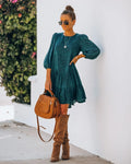 Autumn Winter Women Clothing Floral Print Slit Long Sleeved Bubble Sleeve Dress Women