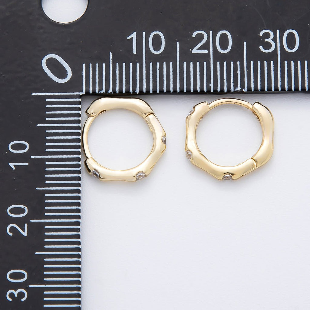 14K Gold Filled 13mm Clear CZ Dotted Wavy Molten Cartilage Huggie Earrings | AJ236