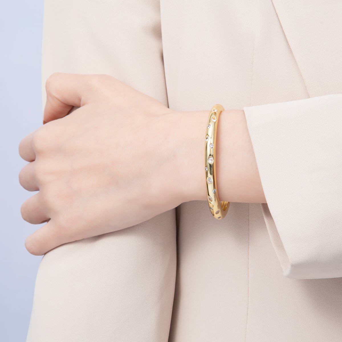 14K Gold Filled Clear CZ Dotted Cuff Bracelet | WA-01691