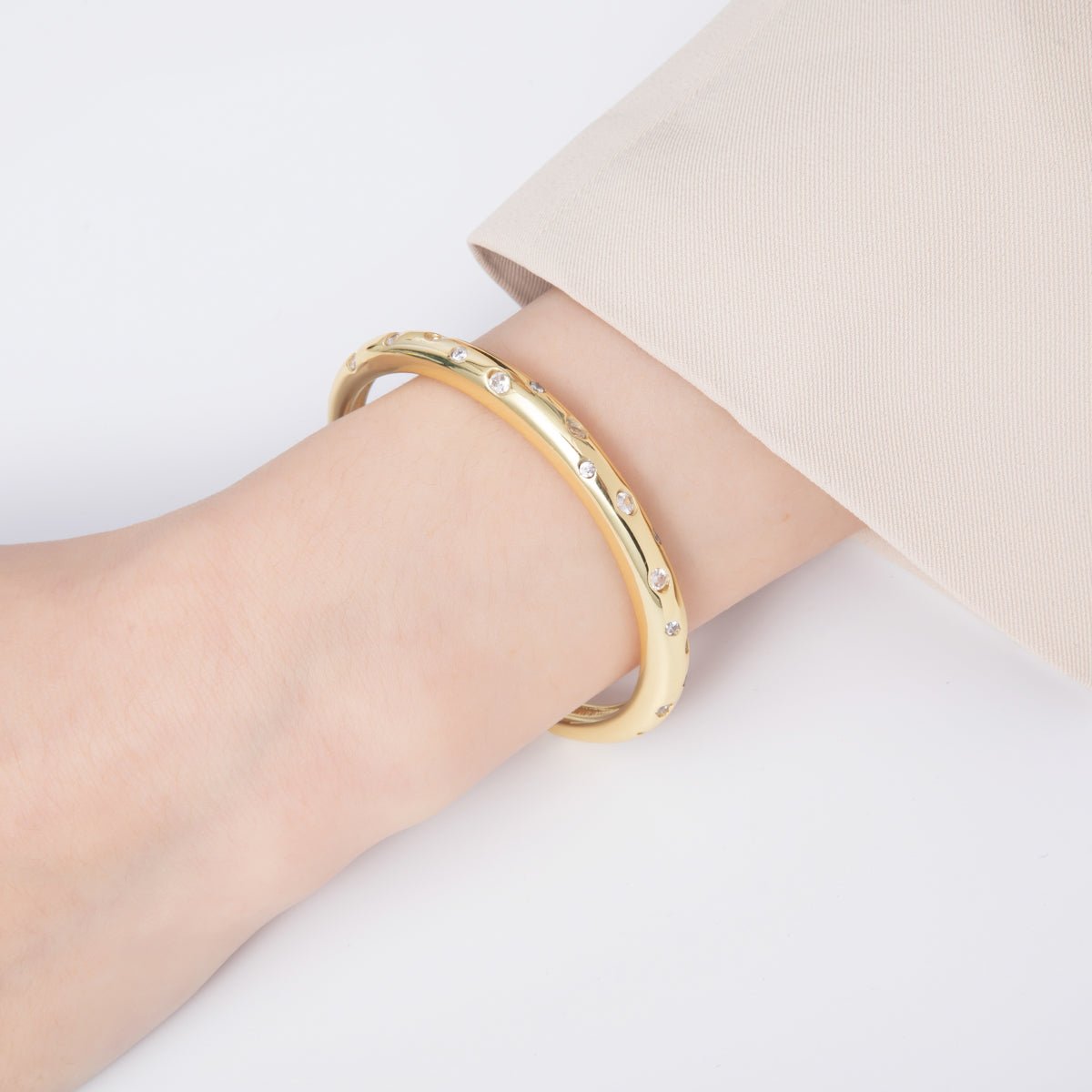 14K Gold Filled Clear CZ Dotted Cuff Bracelet | WA-01691