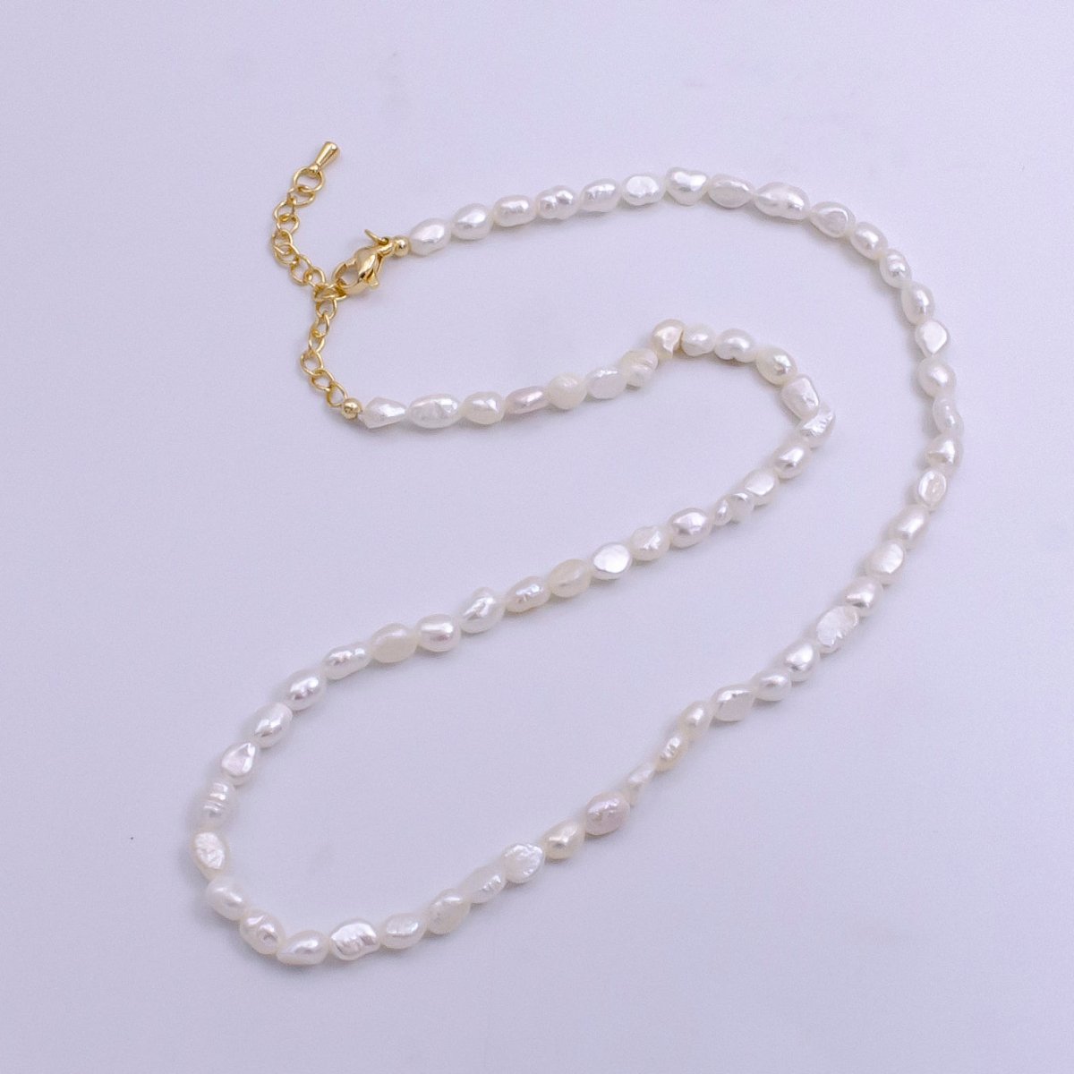 14K Gold Filled Ringed Freshwater Pearl 14 Inch Layering Necklace w. Extender