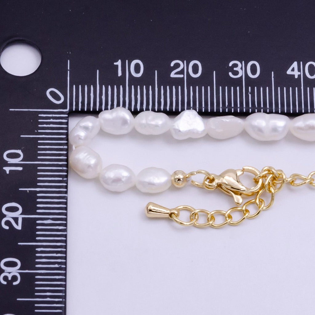 14K Gold Filled Ringed Freshwater Pearl 14 Inch Layering Necklace w. Extender