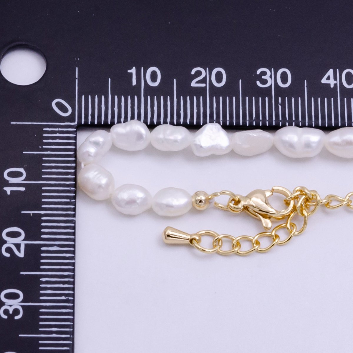 14K Gold Filled Ringed Freshwater Pearl 14 Inch Layering Necklace w. Extender