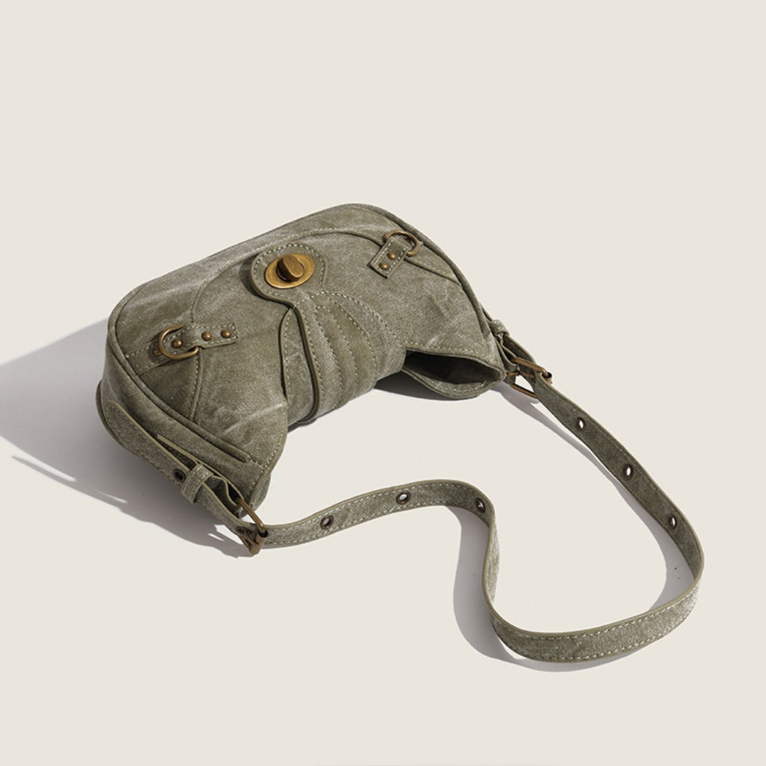 Vintage Army Green Splicing Armpit Bag – Stylish Small Shoulder Purse, Versatile Hobo Bag