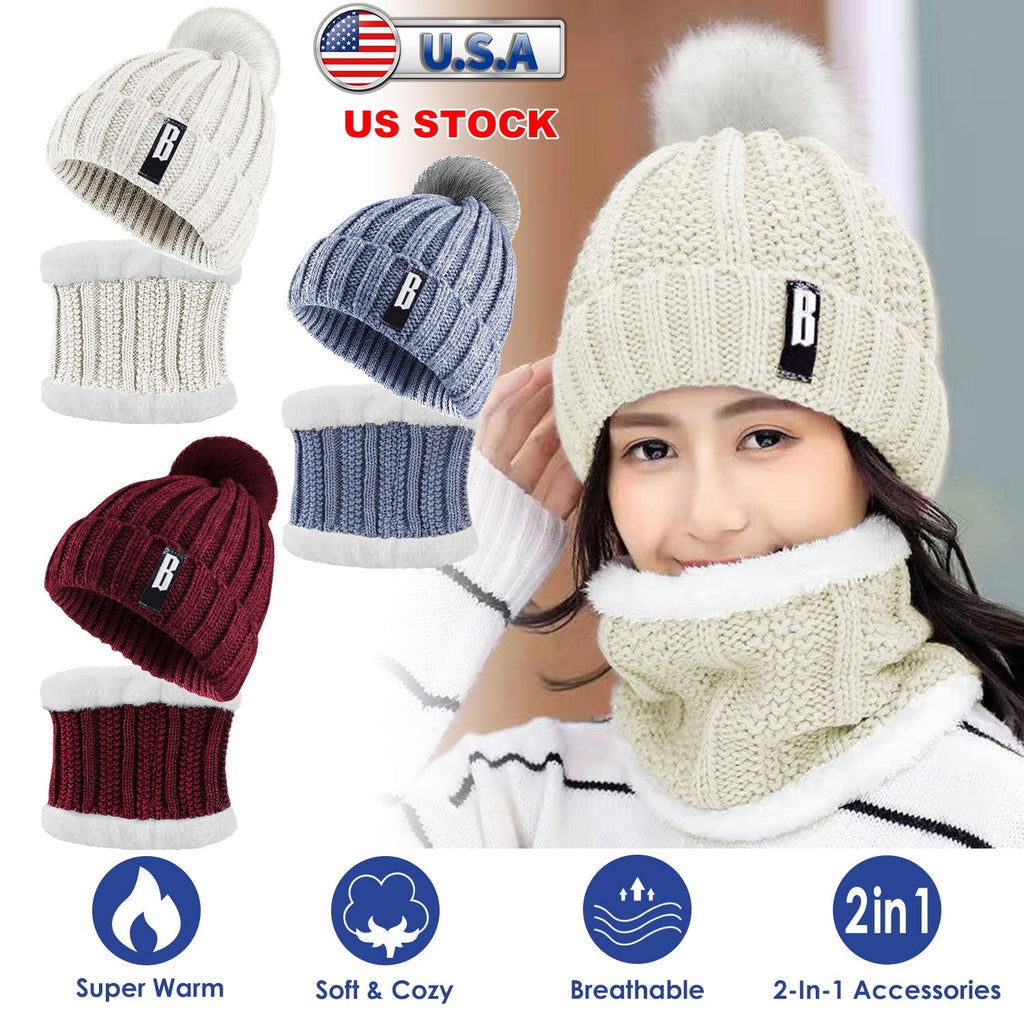 Winter Beanie Hat Scarf Set with Neck Warmer