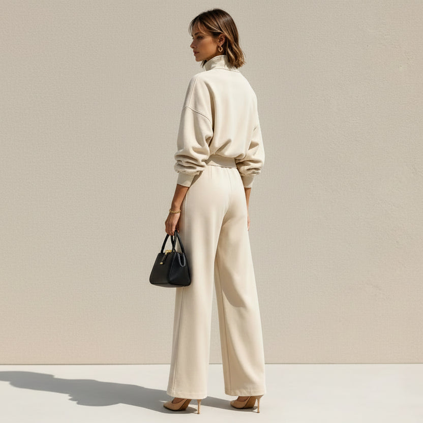 Women's Half-Zip Hoodie & Wide-Leg Pants Set