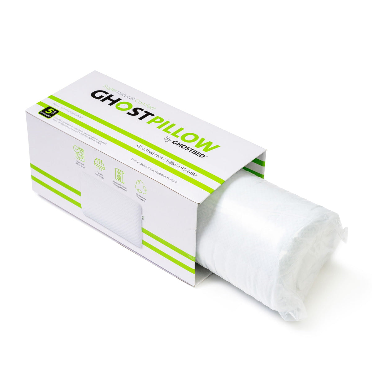Ghostpillow - Gel Memory Foam Pillow With Cooling Technology, Made Of High Performance Foam - White