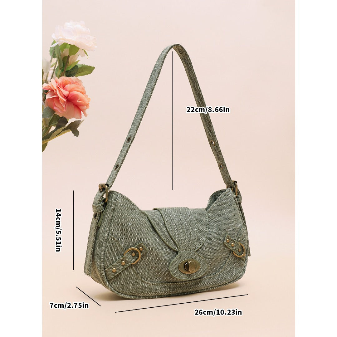 Vintage Army Green Splicing Armpit Bag – Stylish Small Shoulder Purse, Versatile Hobo Bag