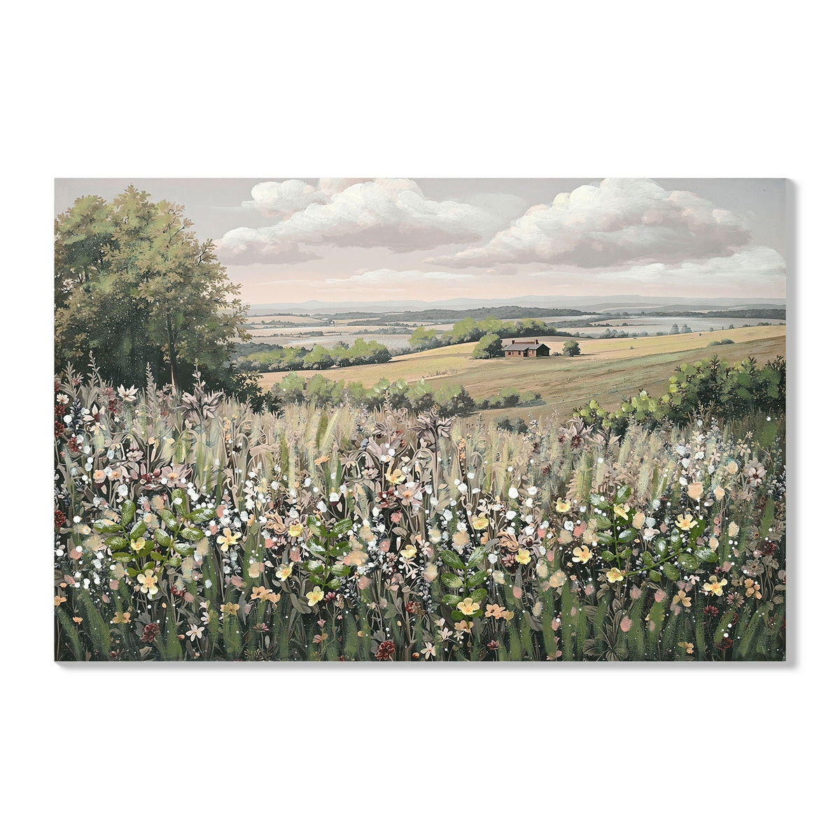 Framed Canvas Wall Art Vintage Decor, Landscape - Green / Ivory