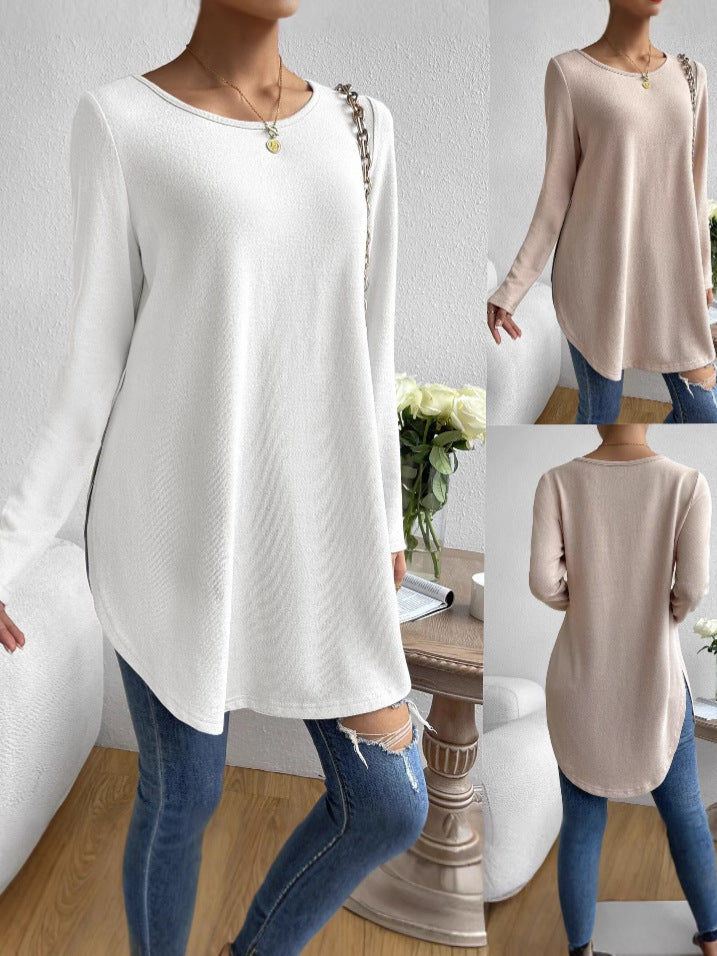 Women's Autumn And Winter Long-Sleeved T-Shirt With Slits On Both Sides