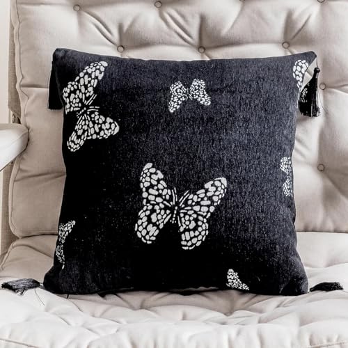 Jacquard Butterfly Tassel Decorative Filled Throw Pillow 18" W X 18" L