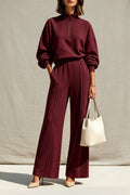 Women's Half-Zip Hoodie & Wide-Leg Pants Set