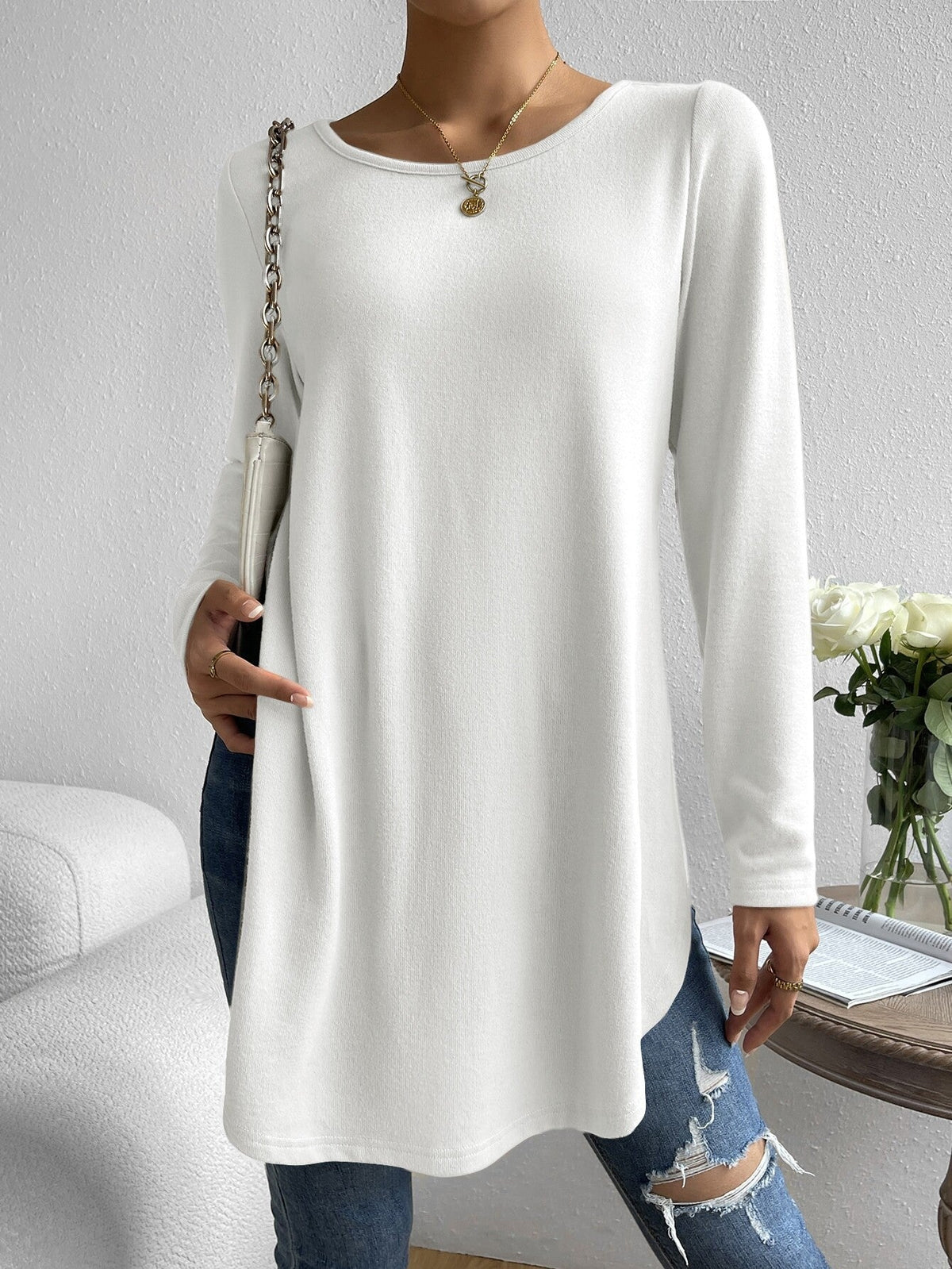 Women's Autumn And Winter Long-Sleeved T-Shirt With Slits On Both Sides