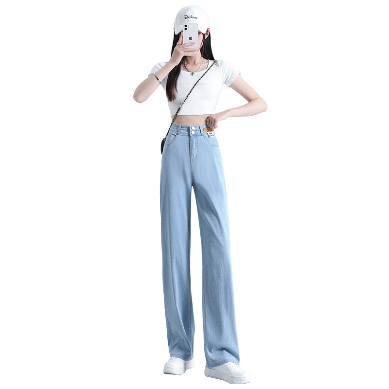 Thin High-Waisted Drapey Wide-Leg Loose Tencel Soft Denim Jeans For Women
