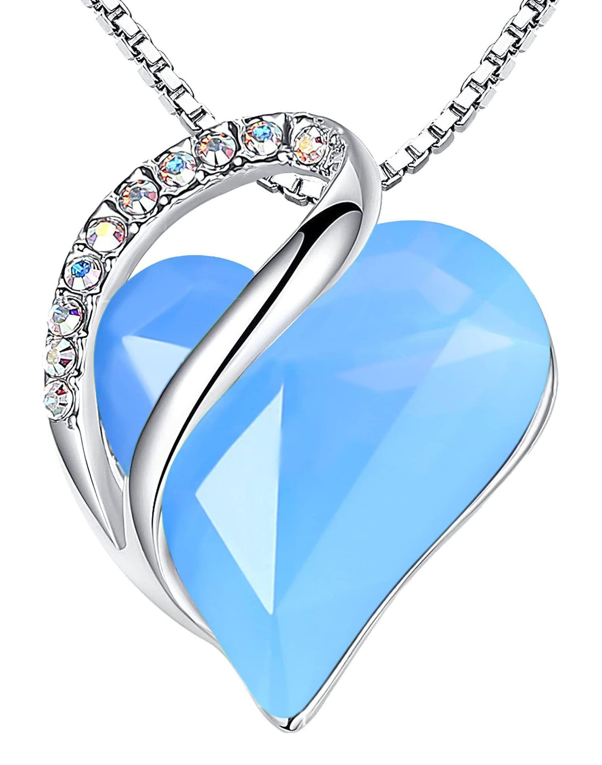Infinity Love Birthstone Heart Necklace - 18K White Gold Plated Crystal Pendant Gift for Women