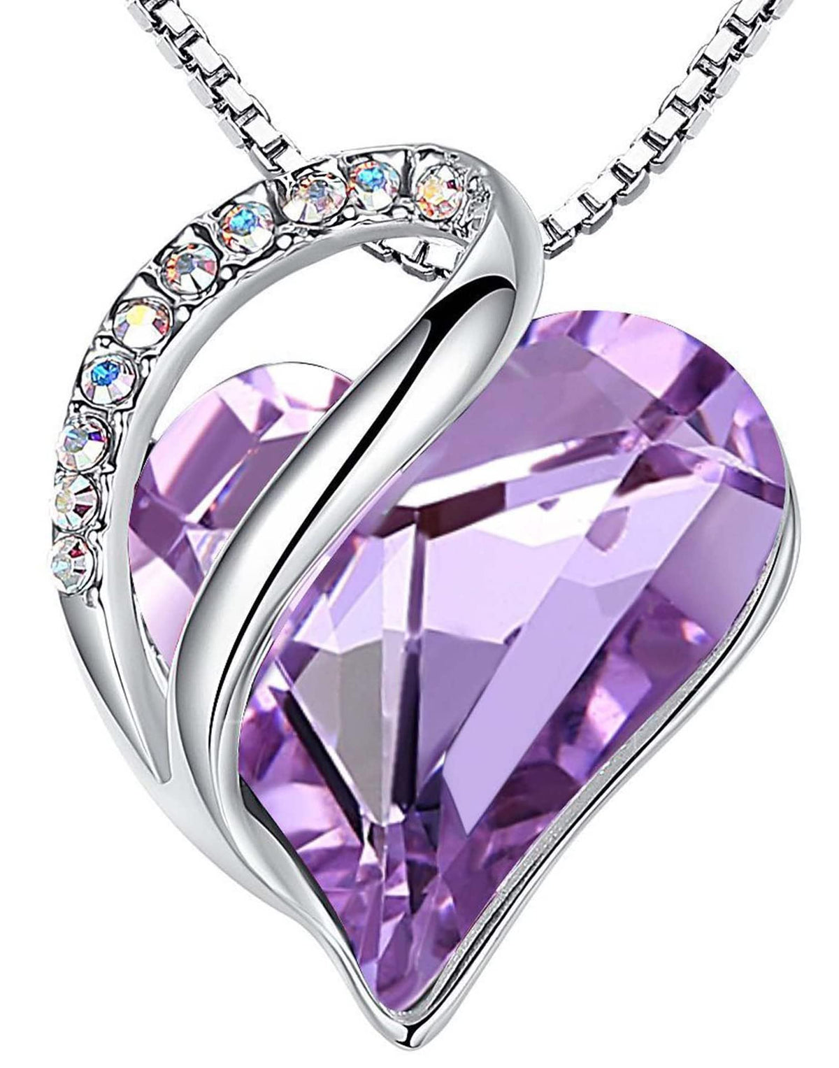 Infinity Love Birthstone Heart Necklace - 18K White Gold Plated Crystal Pendant Gift for Women