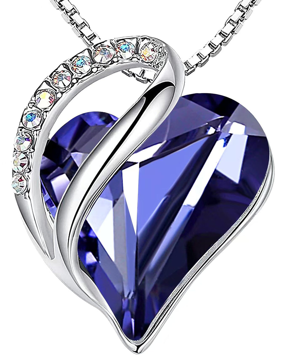 Infinity Love Birthstone Heart Necklace - 18K White Gold Plated Crystal Pendant Gift for Women