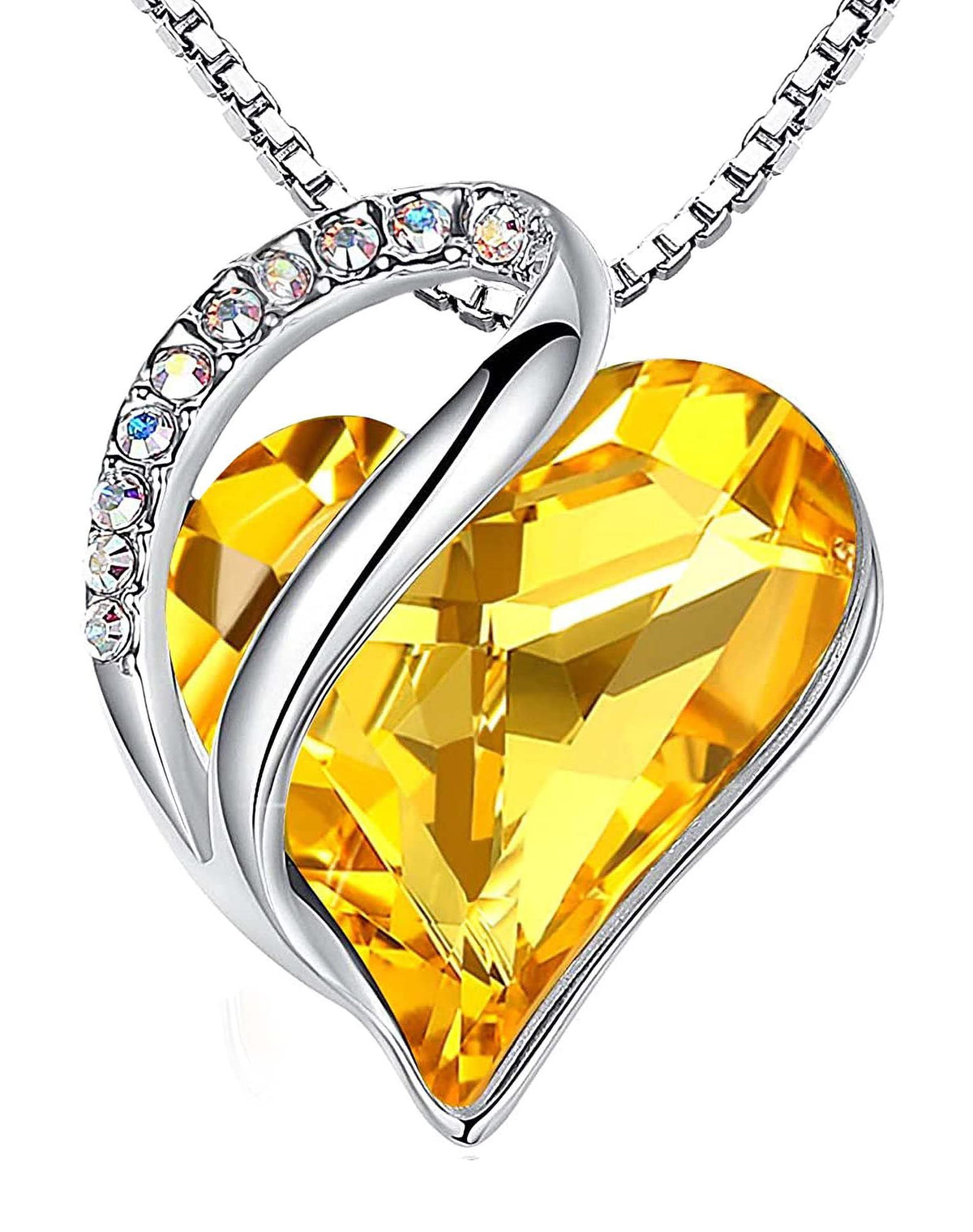 Infinity Love Birthstone Heart Necklace - 18K White Gold Plated Crystal Pendant Gift for Women