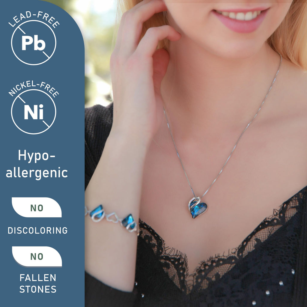 Infinity Love Birthstone Heart Necklace - 18K White Gold Plated Crystal Pendant Gift for Women