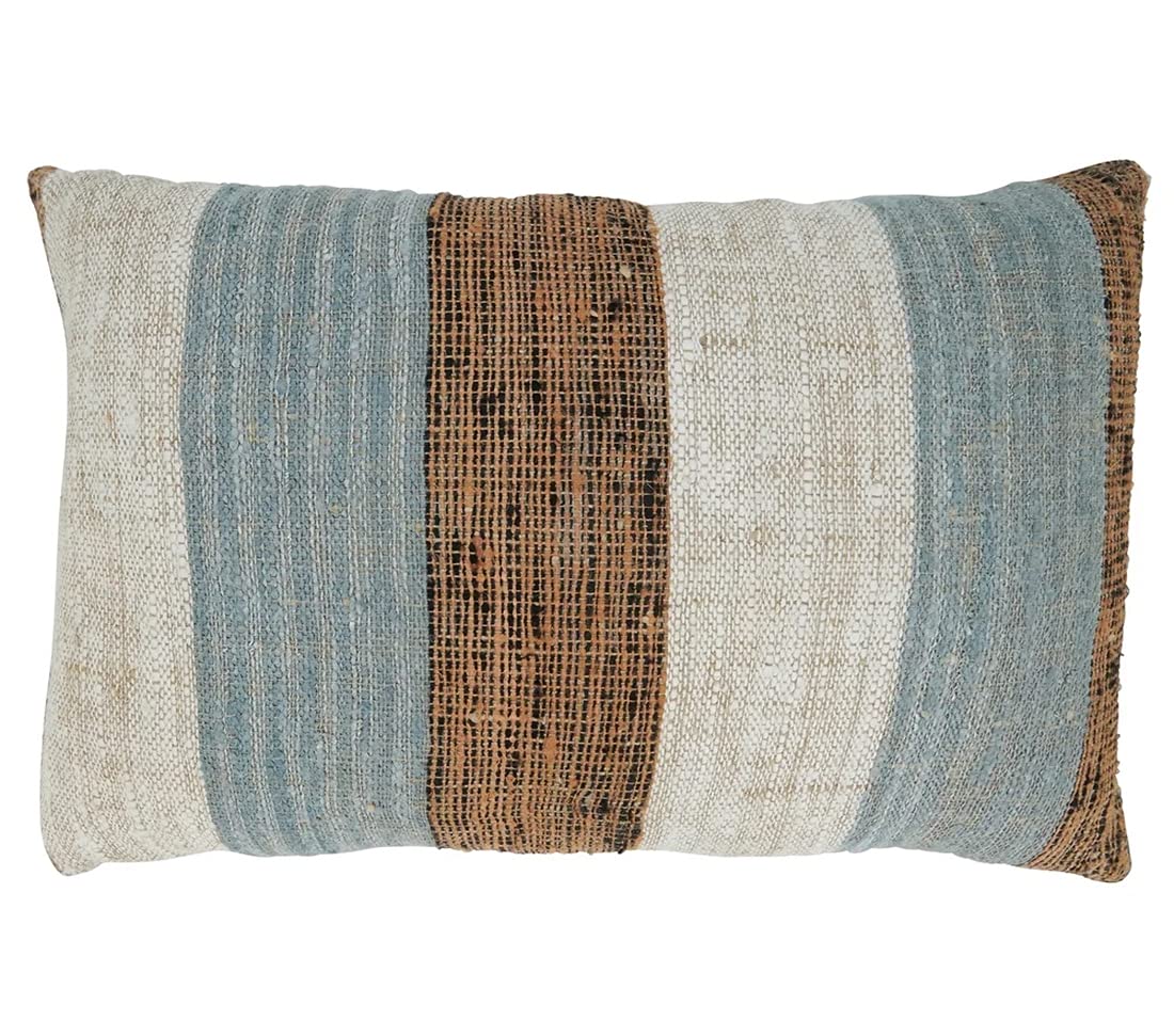 Woven Color Block Stripe Decorative Cotton Lumbar Throw Pillow 16" W x 24" L