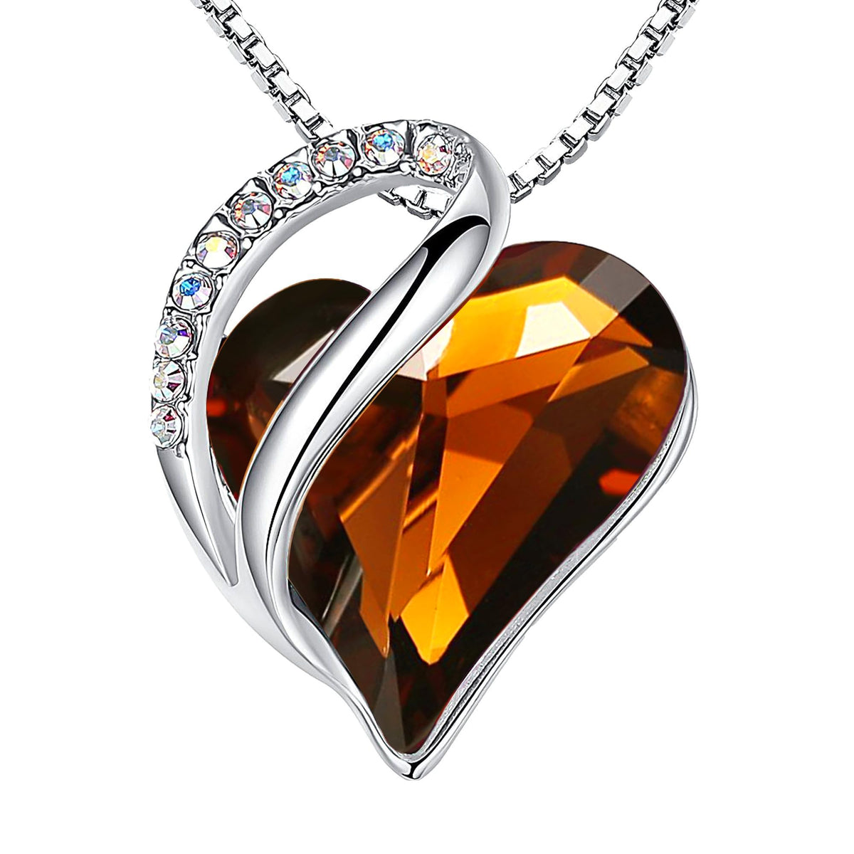 Infinity Love Birthstone Heart Necklace - 18K White Gold Plated Crystal Pendant Gift for Women