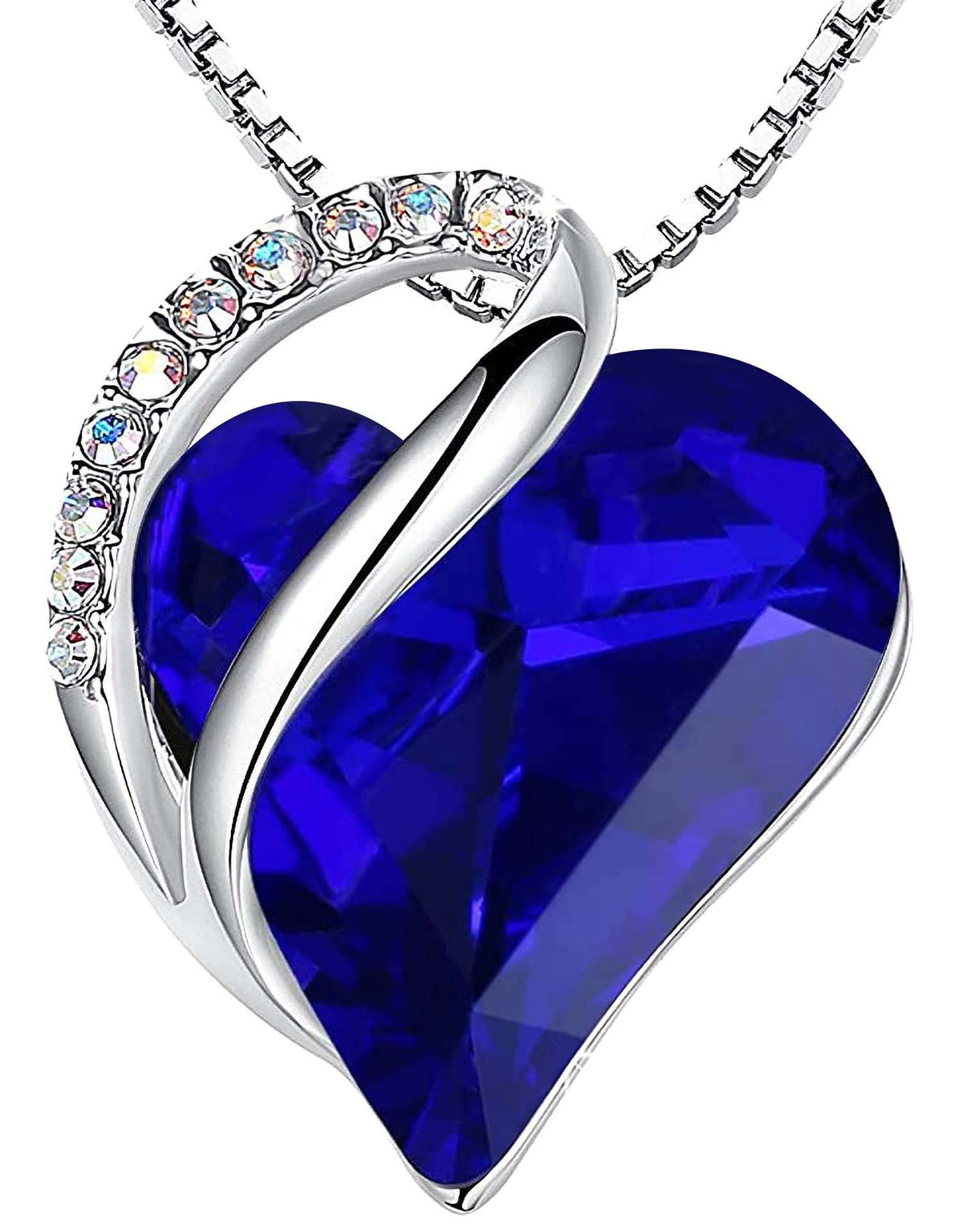 Infinity Love Birthstone Heart Necklace - 18K White Gold Plated Crystal Pendant Gift for Women