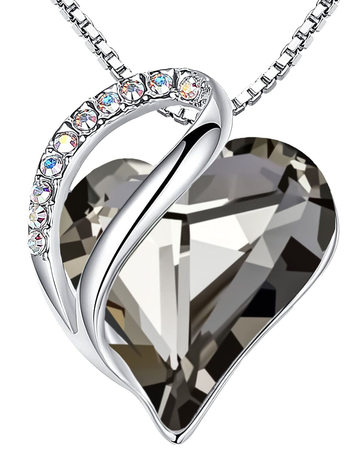 Infinity Love Birthstone Heart Necklace - 18K White Gold Plated Crystal Pendant Gift for Women