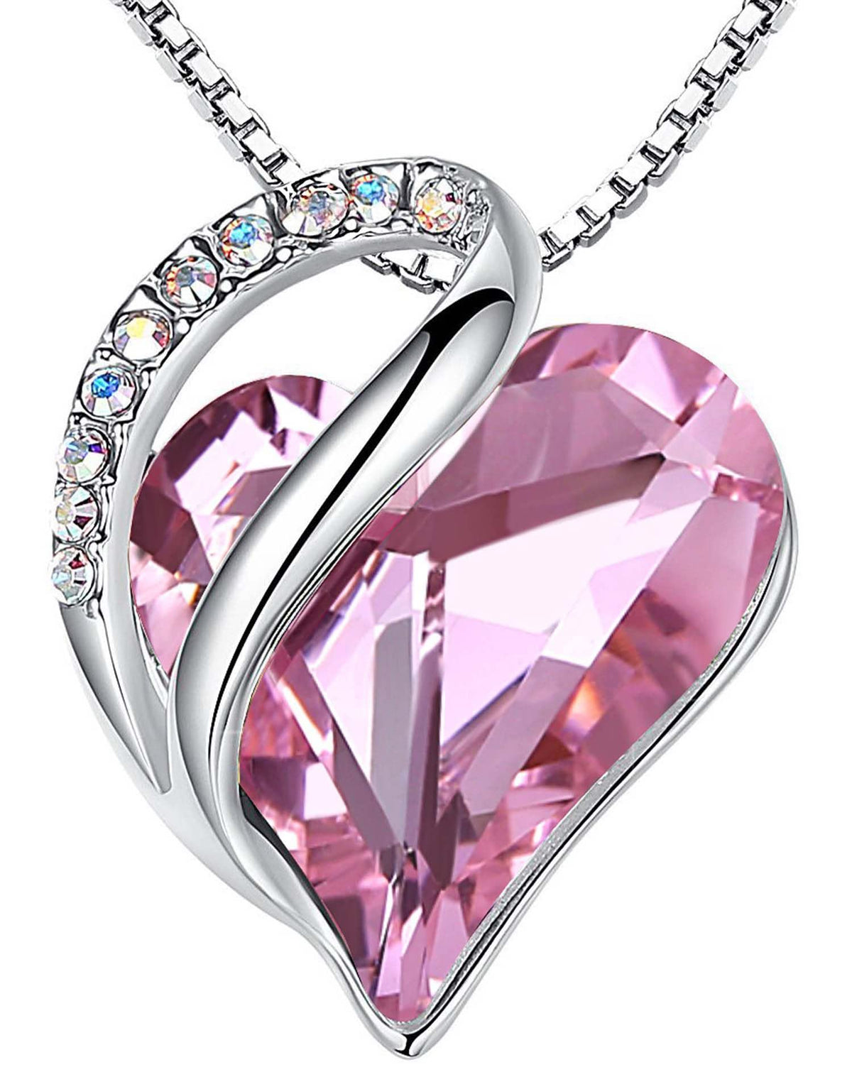 Infinity Love Birthstone Heart Necklace - 18K White Gold Plated Crystal Pendant Gift for Women