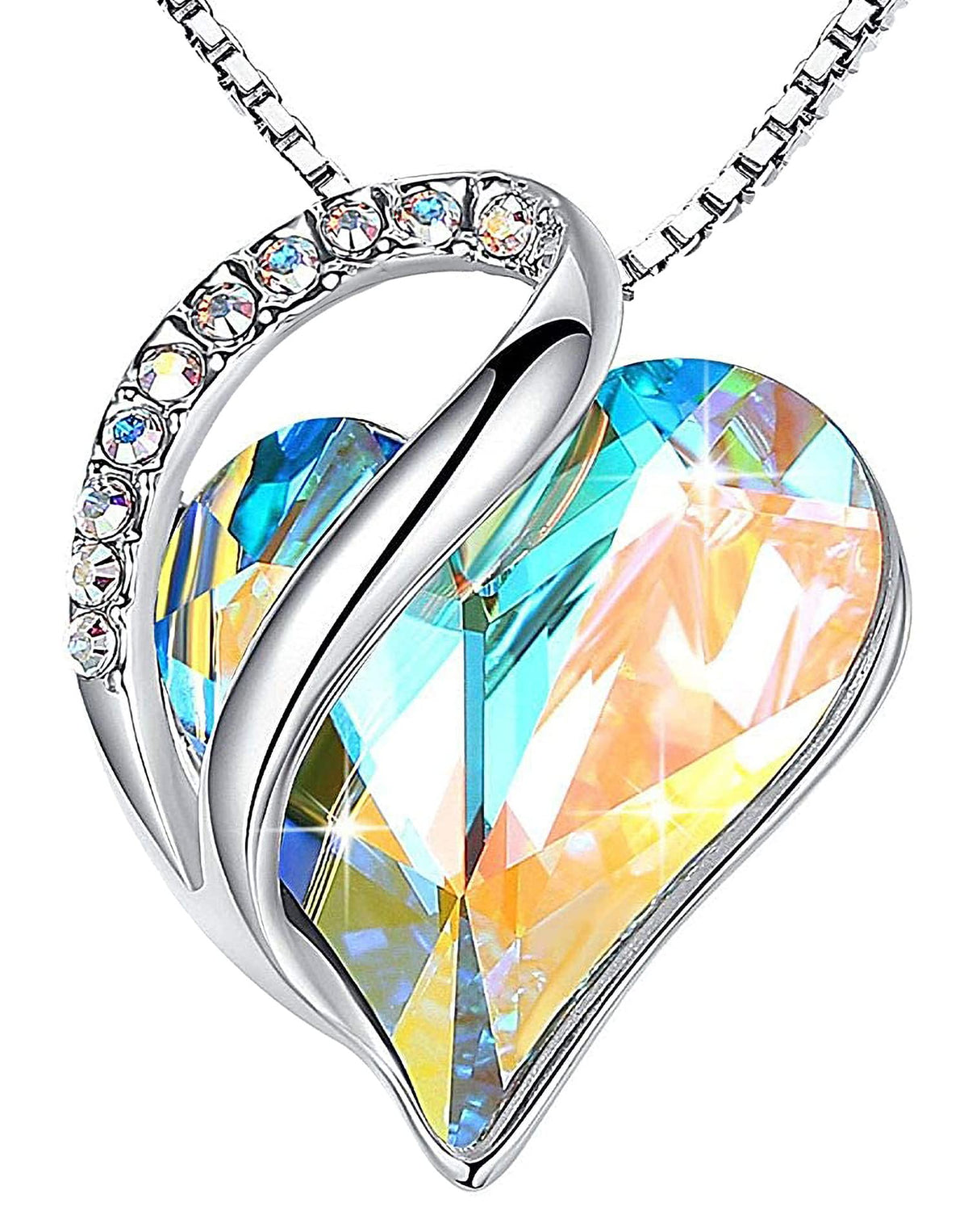 Infinity Love Birthstone Heart Necklace - 18K White Gold Plated Crystal Pendant Gift for Women