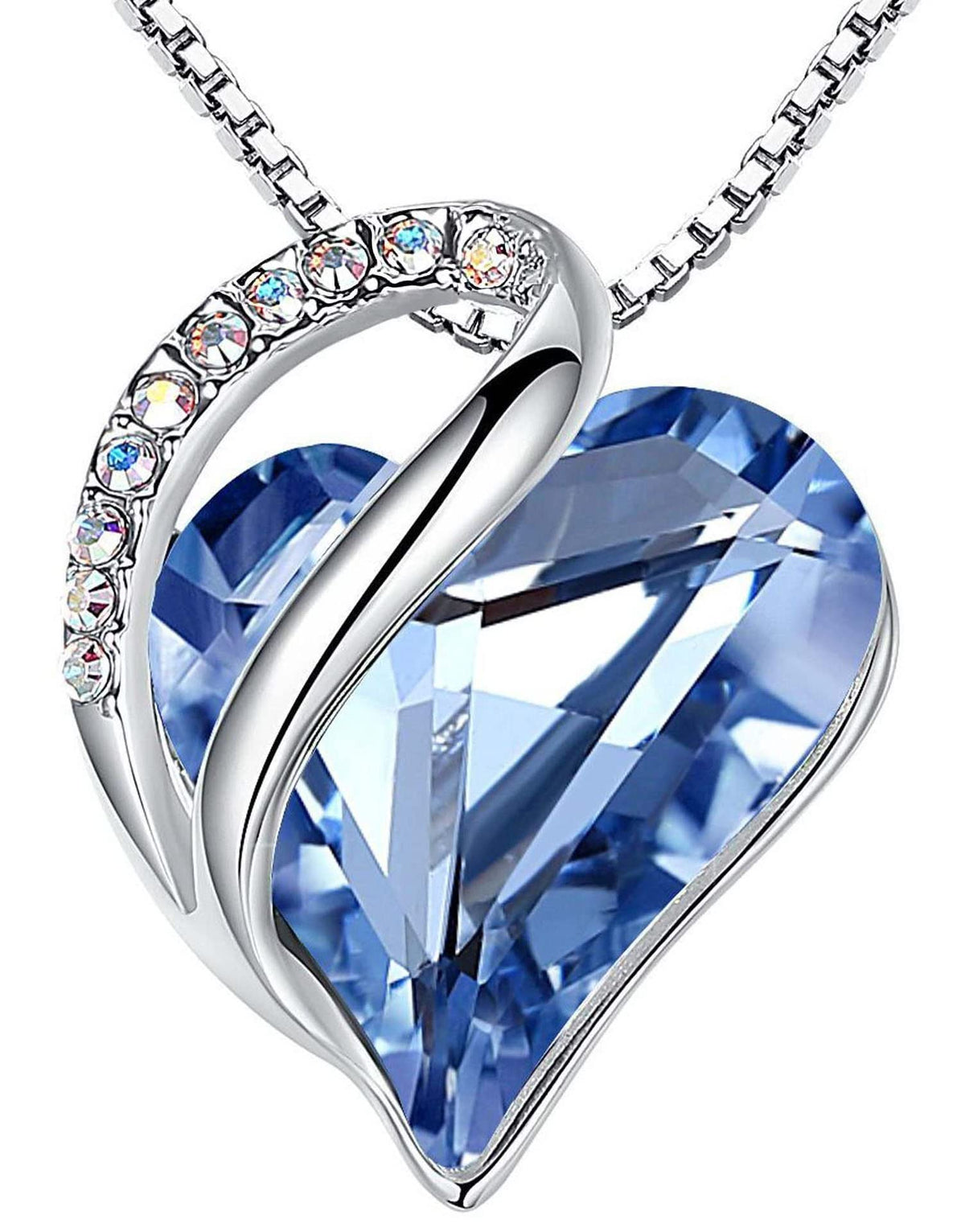 Infinity Love Birthstone Heart Necklace - 18K White Gold Plated Crystal Pendant Gift for Women