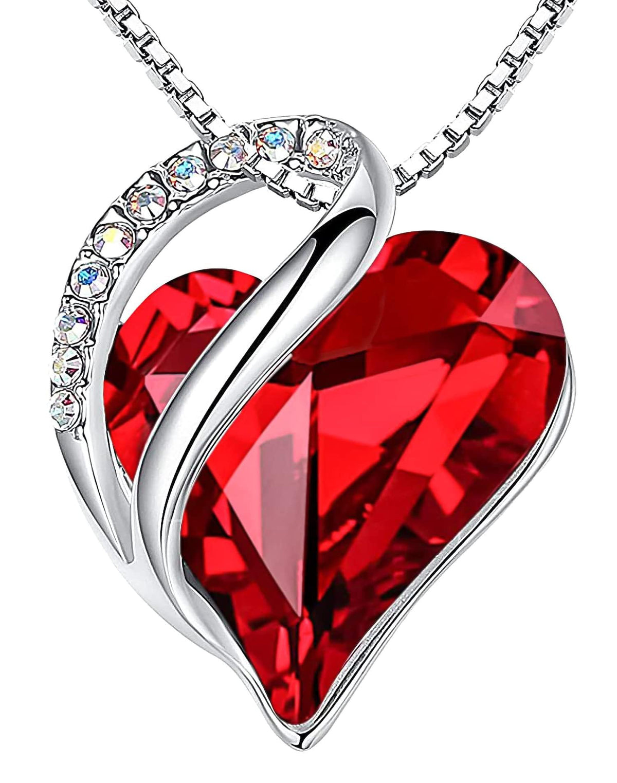 Infinity Love Birthstone Heart Necklace - 18K White Gold Plated Crystal Pendant Gift for Women