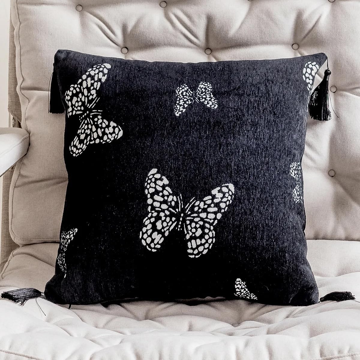 Jacquard Butterfly Tassel Decorative Filled Throw Pillow 18" W X 18" L