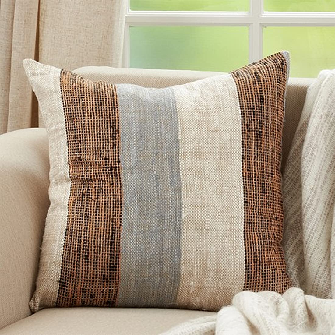Woven Color Block Stripe Decorative Cotton Lumbar Throw Pillow 16" W x 24" L