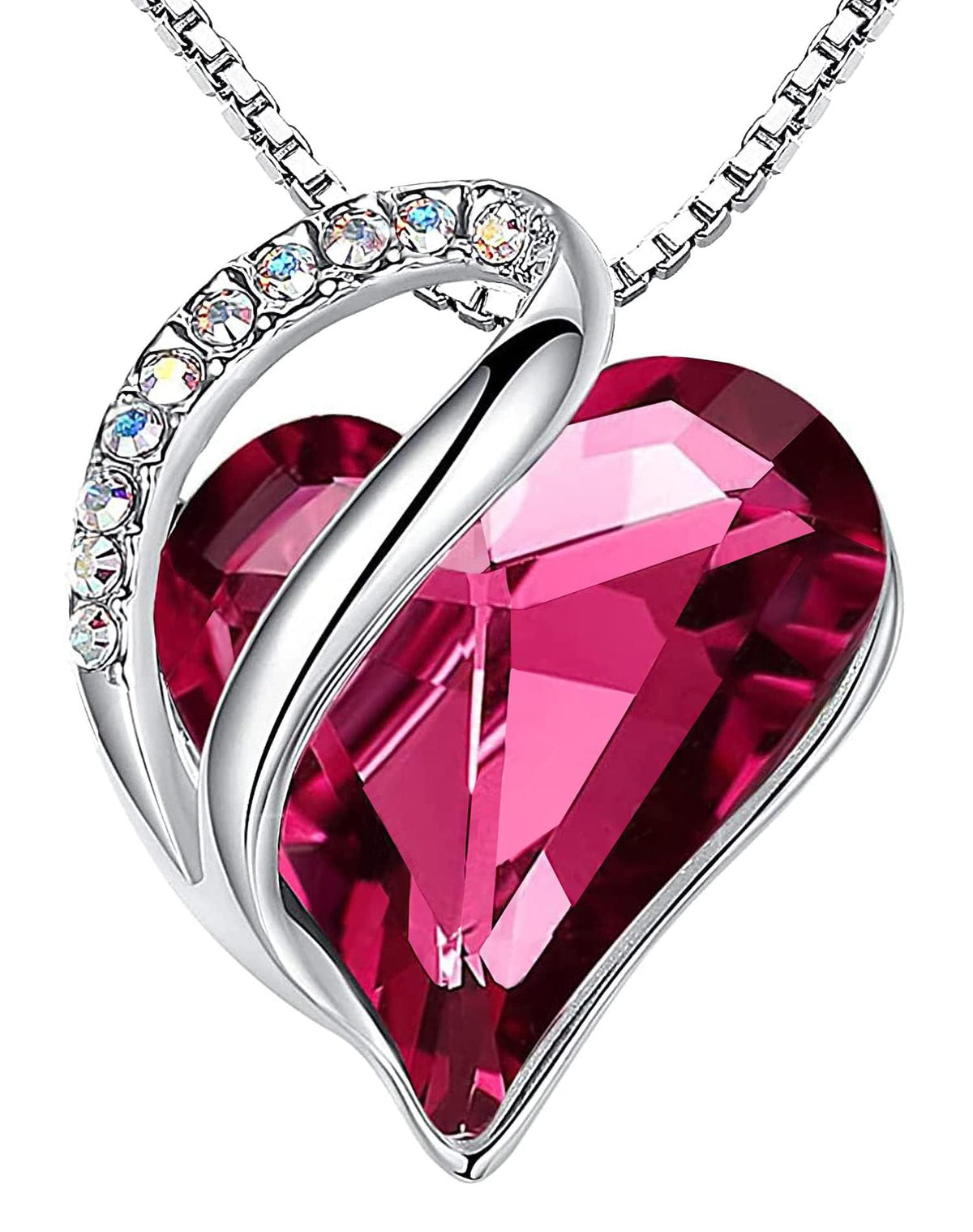 Infinity Love Birthstone Heart Necklace - 18K White Gold Plated Crystal Pendant Gift for Women