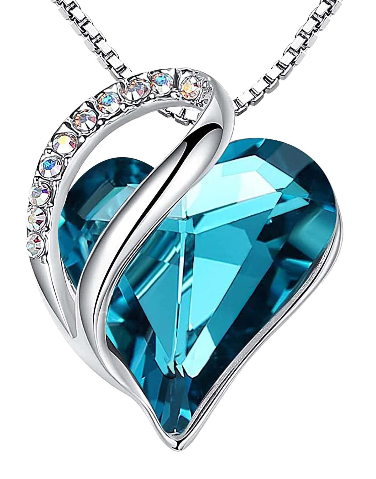 Infinity Love Birthstone Heart Necklace - 18K White Gold Plated Crystal Pendant Gift for Women