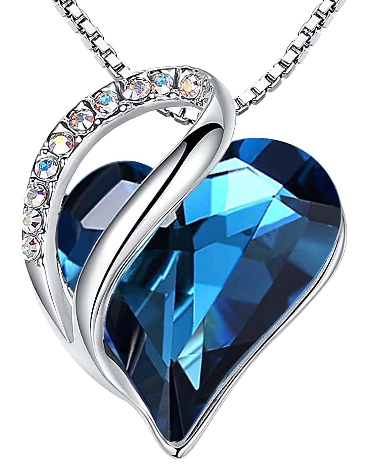 Infinity Love Birthstone Heart Necklace - 18K White Gold Plated Crystal Pendant Gift for Women