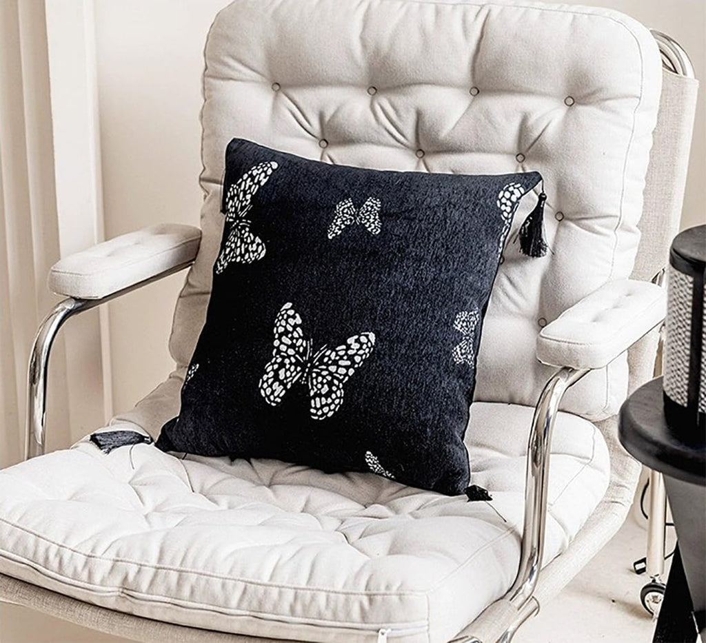 Jacquard Butterfly Tassel Decorative Filled Throw Pillow 18" W X 18" L