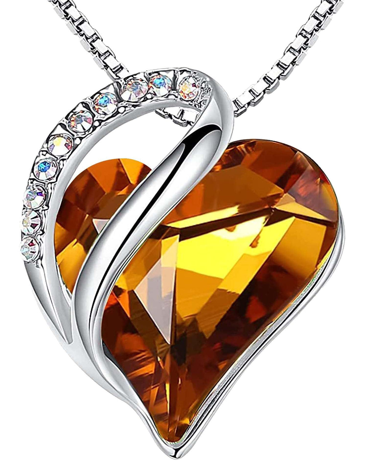 Infinity Love Birthstone Heart Necklace - 18K White Gold Plated Crystal Pendant Gift for Women