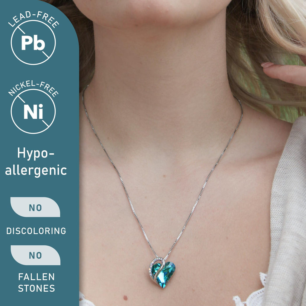 Infinity Love Birthstone Heart Necklace - 18K White Gold Plated Crystal Pendant Gift for Women