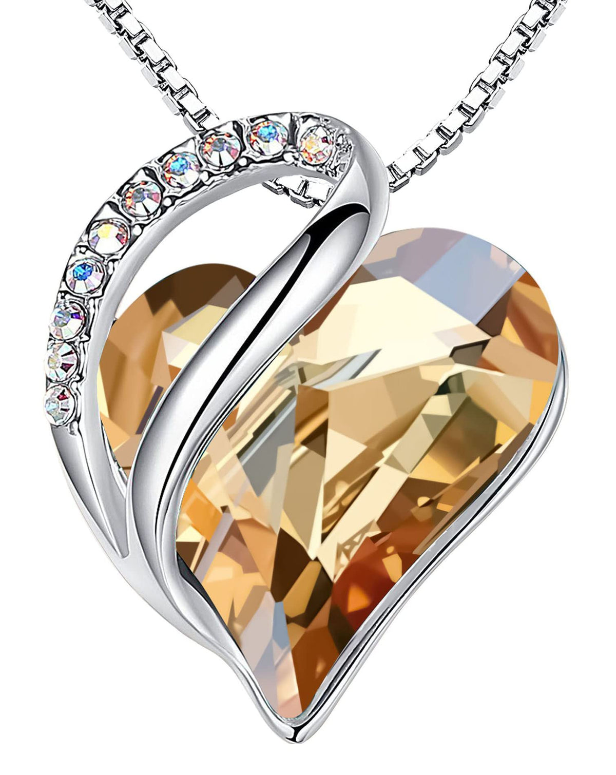 Infinity Love Birthstone Heart Necklace - 18K White Gold Plated Crystal Pendant Gift for Women