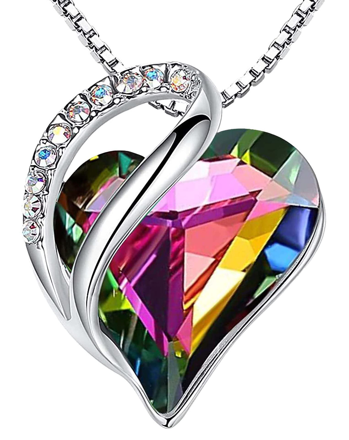 Infinity Love Birthstone Heart Necklace - 18K White Gold Plated Crystal Pendant Gift for Women