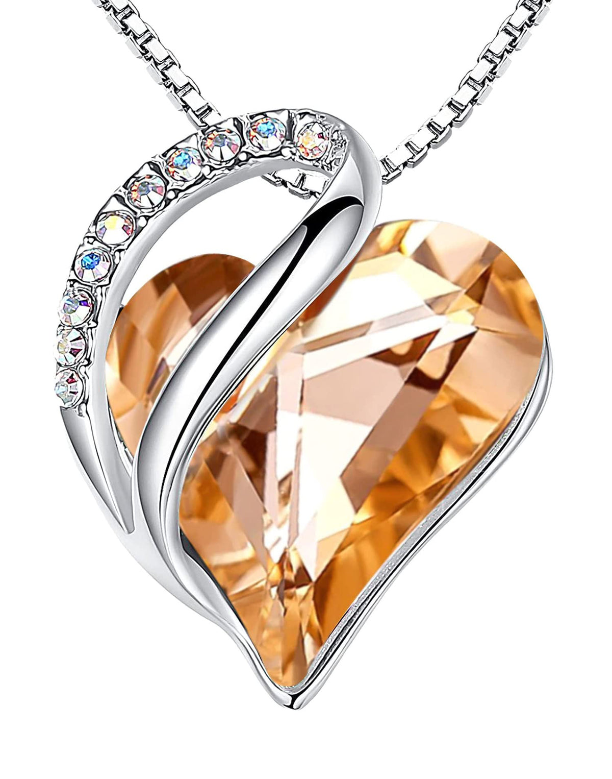 Infinity Love Birthstone Heart Necklace - 18K White Gold Plated Crystal Pendant Gift for Women