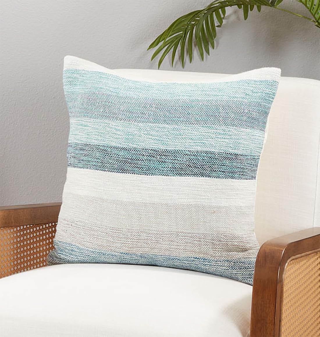 Coastal Striped Cotton Blend Decorative Throw Pillow 20" W x 20" L - Aqua Square Cushion