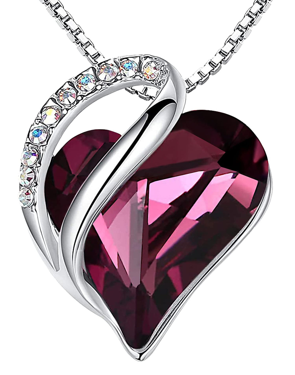 Infinity Love Birthstone Heart Necklace - 18K White Gold Plated Crystal Pendant Gift for Women