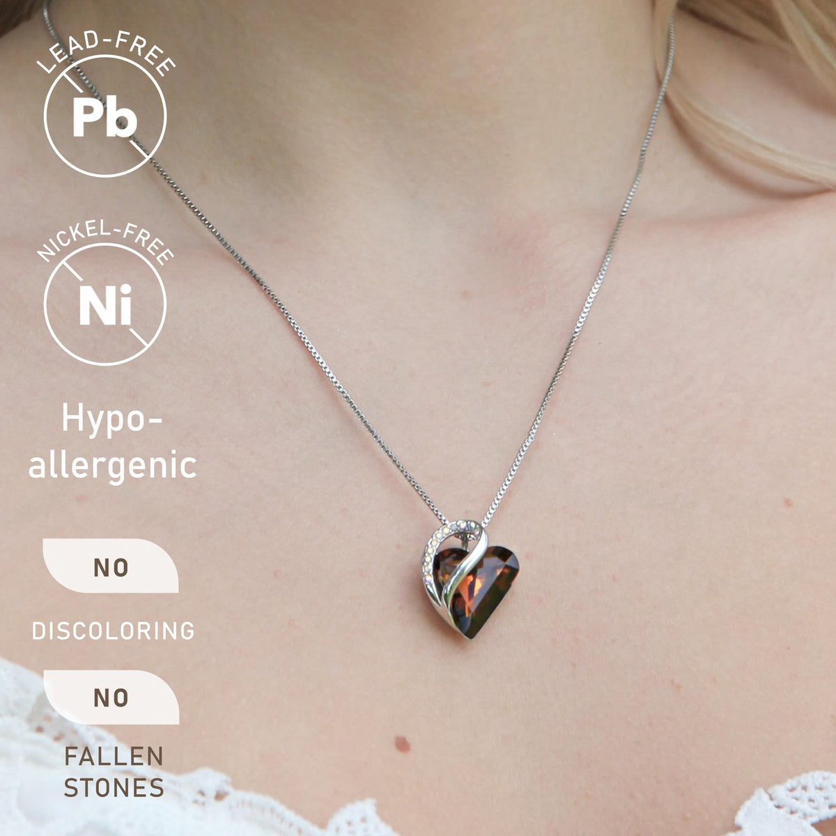 Infinity Love Birthstone Heart Necklace - 18K White Gold Plated Crystal Pendant Gift for Women