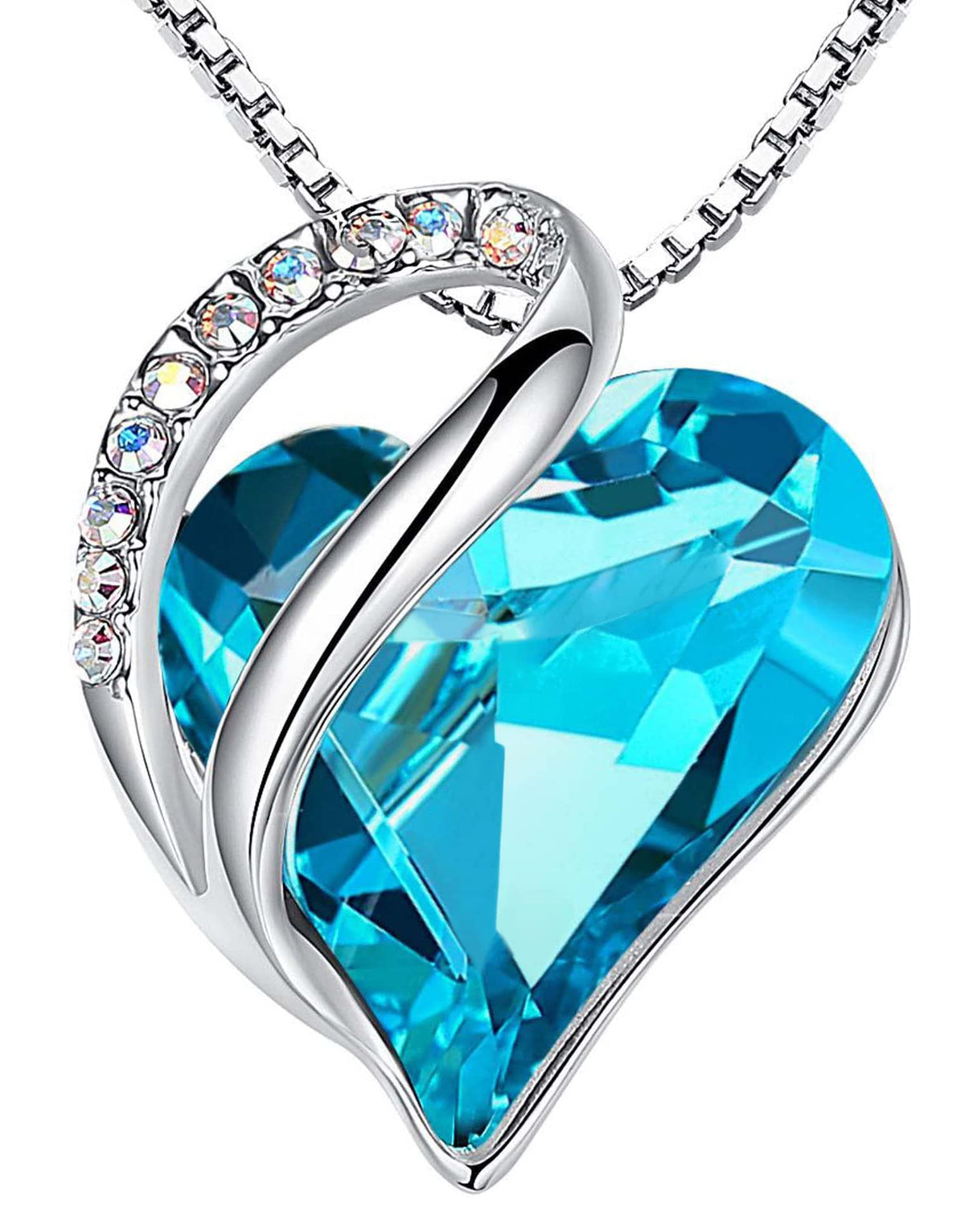 Infinity Love Birthstone Heart Necklace - 18K White Gold Plated Crystal Pendant Gift for Women