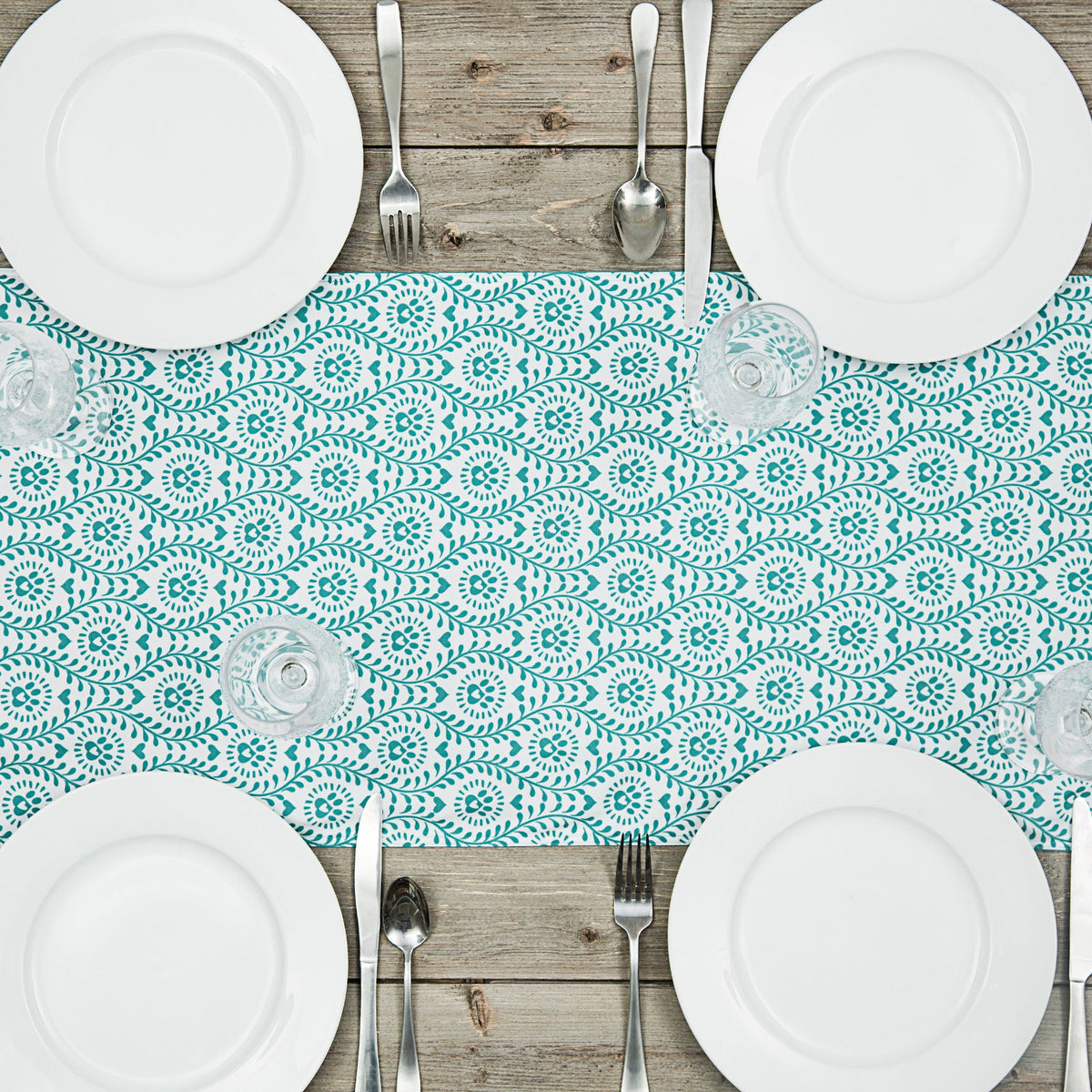 Patterned Table Runner - turquoise patterned and checkered dog prints