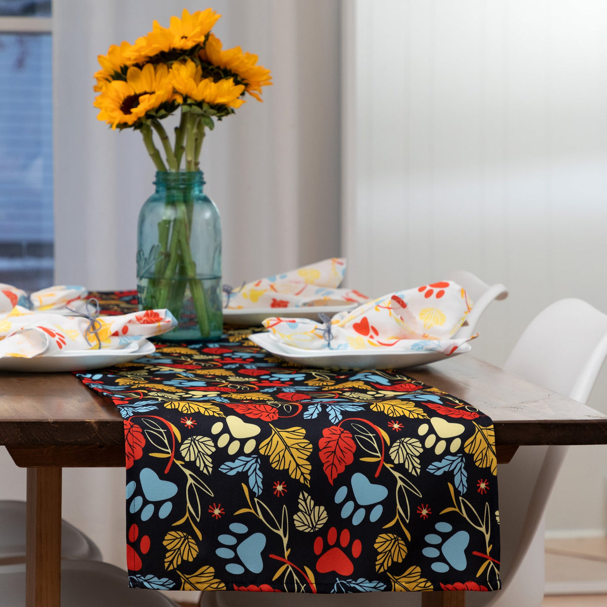 Patterned Table Runner - turquoise patterned and checkered dog prints