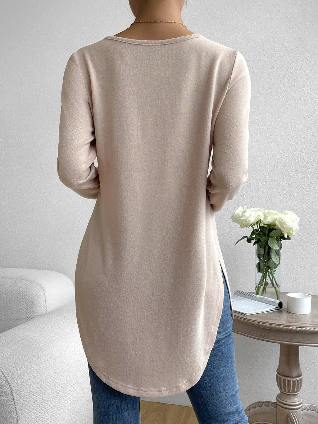 Women's Autumn And Winter Long-Sleeved T-Shirt With Slits On Both Sides